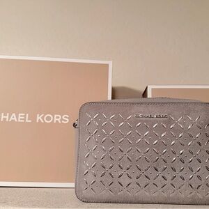 Michael Kors Silver and Suede Crossbody bag